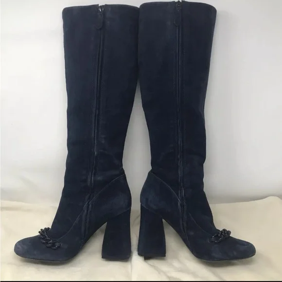 Tory Burch Addison Blue Suede Tall Boots Womens size 8M Royal Navy #44914 Zip Up - Picture 8 of 14